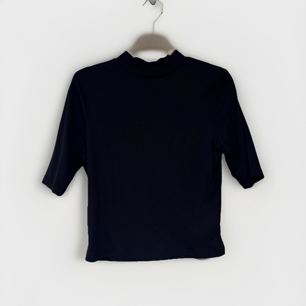 Express Black ribbed Short Sleeve Mock Neck Top
